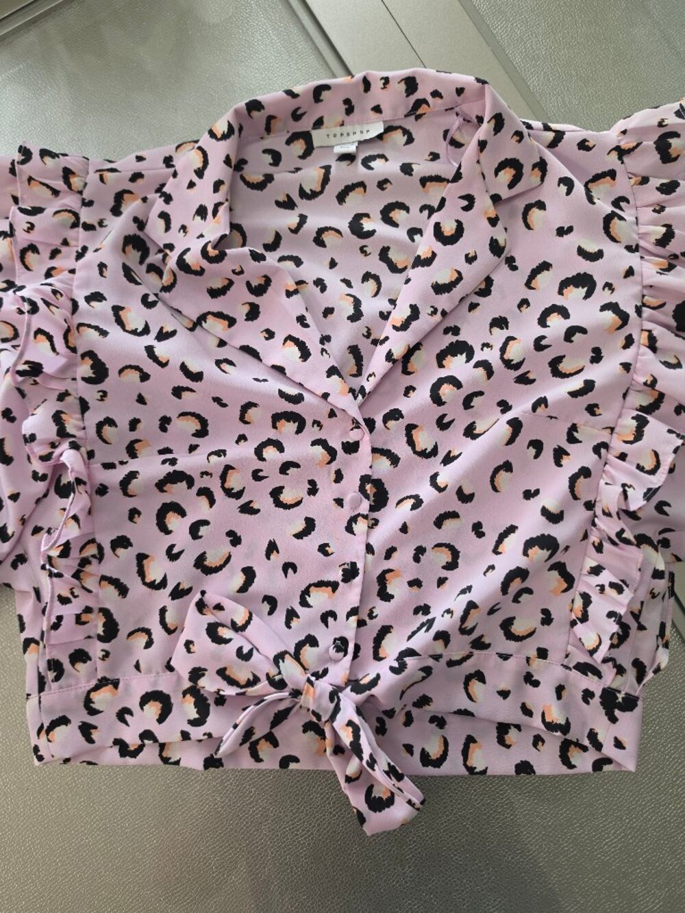 Topshop Pink Leopard Print Balloon Sleeve Blouse US 10 - Picture 7 of 16